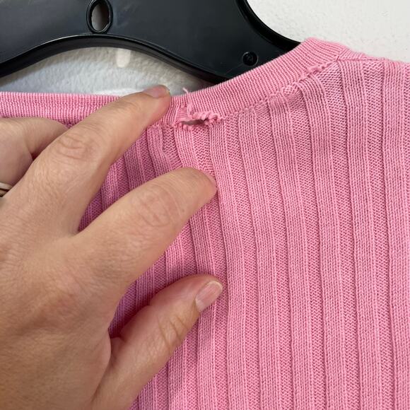 Vintage 90s Y2K Express Ribbed Long Sleeve Pink Cardigan Sweater Sz L - Picture 8 of 8